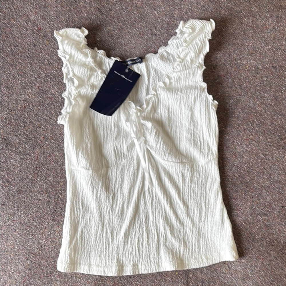 NWT Brandy Melville White Ruffled Smocked Blouse (XS)